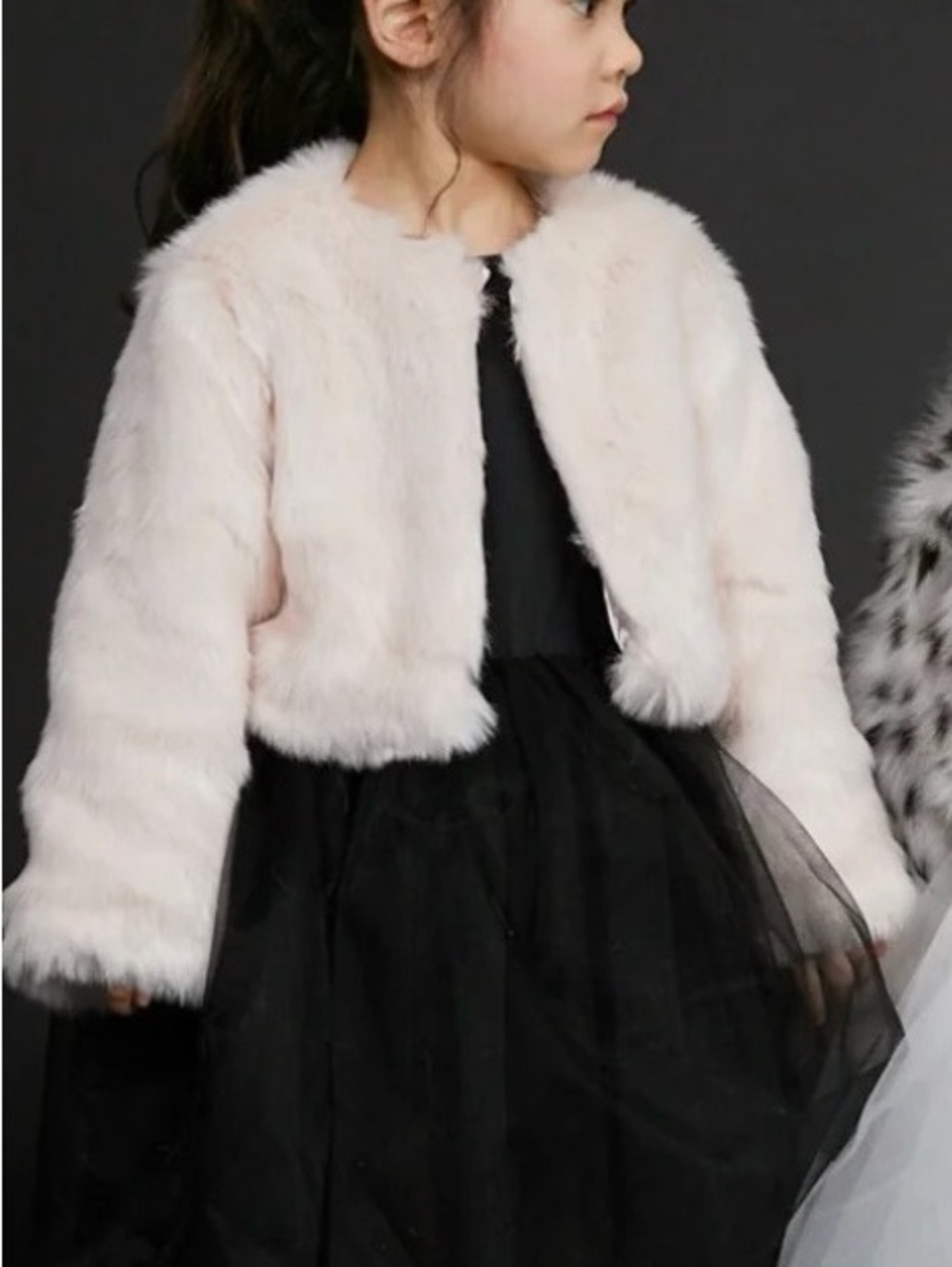 Petite Hailey Girls' Faux Fur Crop Jacket in Pale Pink